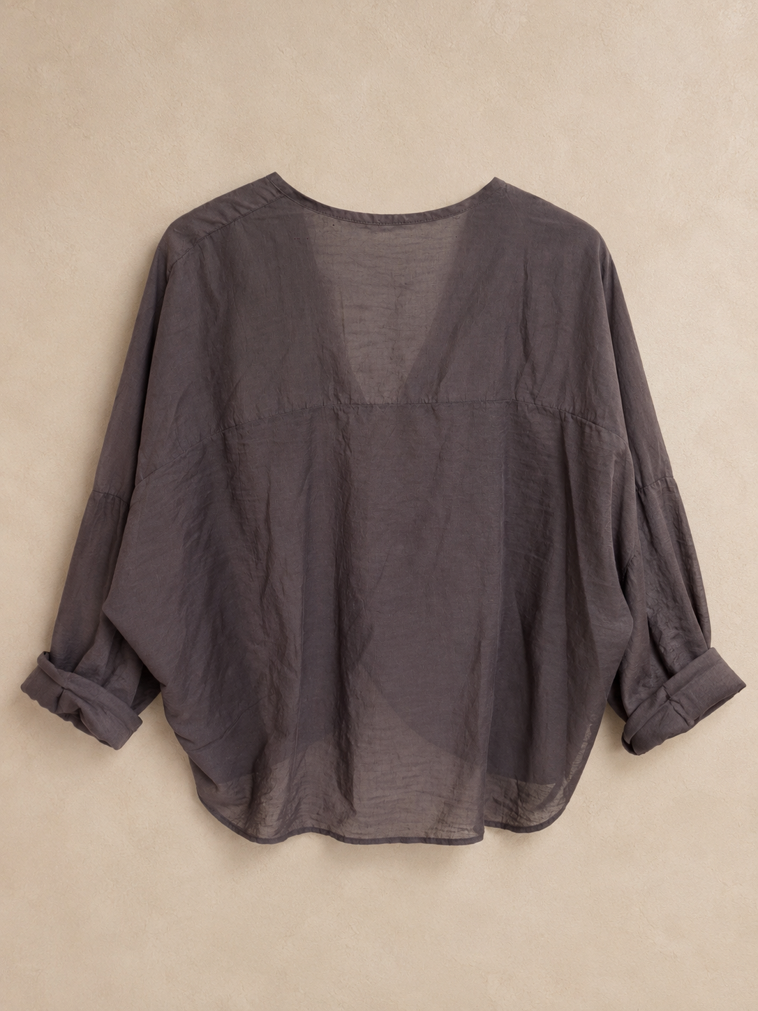 Camicia di cotone collo coreana con nodino marrone