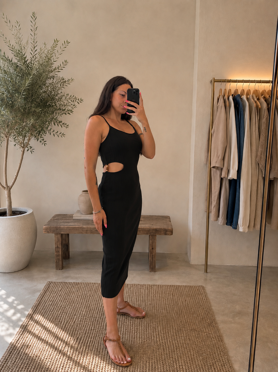 Abito Midi a coste con cut-out laterale chocolate