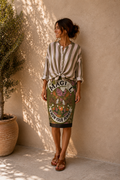 Camicia a righe con nodino rosa verde