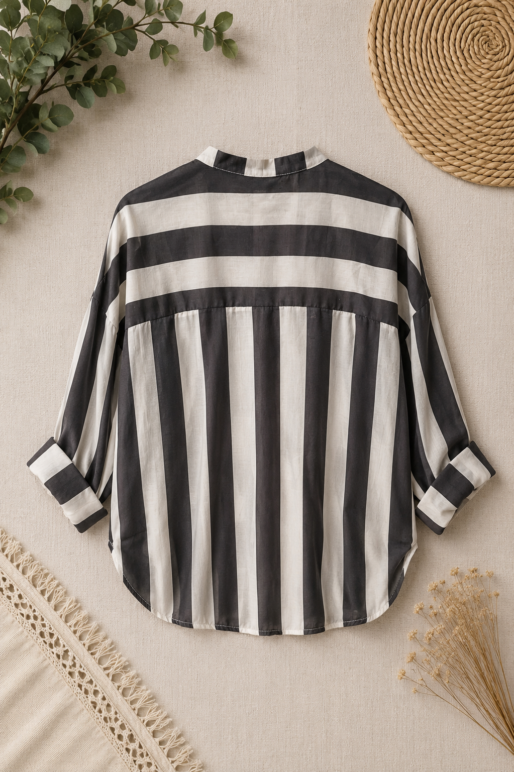 Camicia a righe con nodino crema