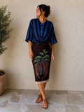 Camicia a righe con nodino davanti celeste marrone