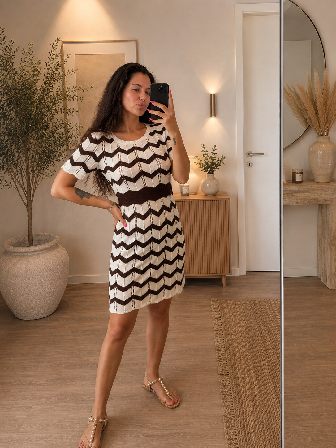 Abito zig zag marrone